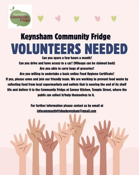 We need volunteers to collect surplus food and take it to the community fridge in Keynsham